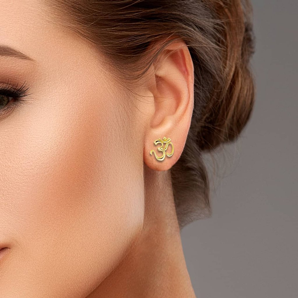 10k Solid Yellow Gold Small Yoga Symbol Ohm Stud Earrings 168$